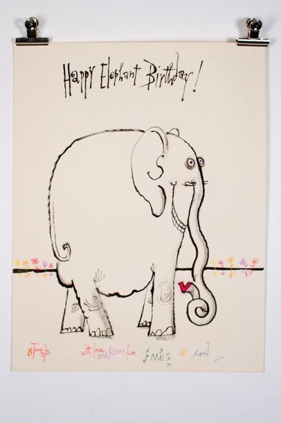 Ronald SEARLE (1920-2011) Happy Elephant Birthday, 1972
Encre et gouache sur papier....