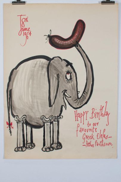 Ronald Searle (1920-2011)? Happy Birthday?

, 1974
Encre et gouache sur papier. Datée...