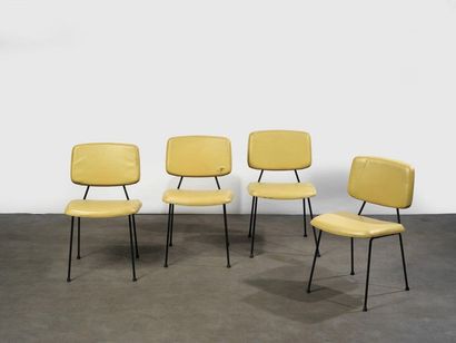 Pierre PAULIN (1927-2009) Série de 4 chaises modèle « CM 196 »

Simili beige et métal...