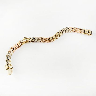 null 14K (585) colored gold bracelet articulated with flat curb links.

L_20,5 cm

Gross...