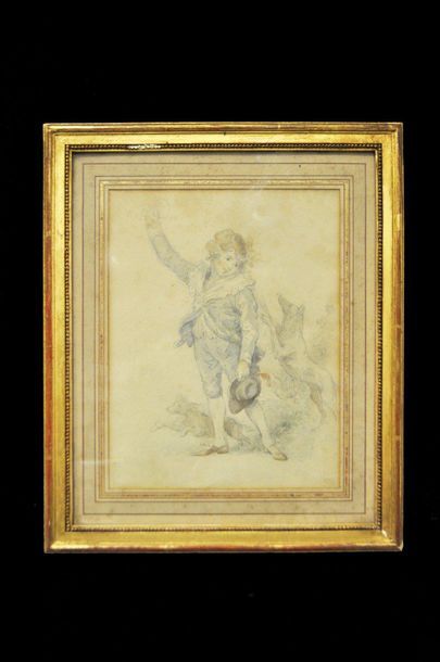William Beechey (1753 - 1839) Enfant et ses chiens Dessin au crayon et aquarelle...