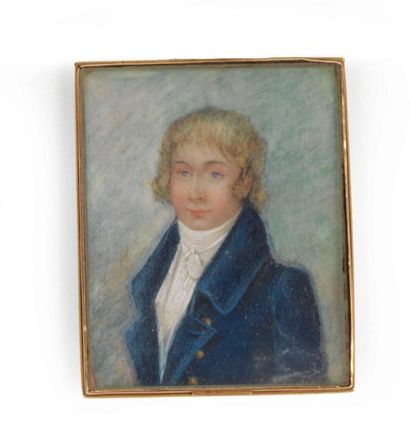 null Rectangular miniature portrait painted on ivory depicting a young man in a three-quarter...