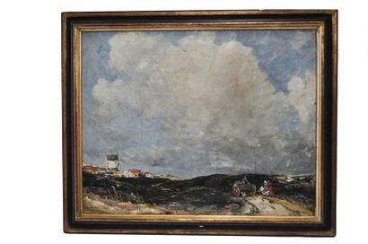 Vickers Deville (1859-1925) Paysage au moulin Huile sur toile signée V. Deville en...