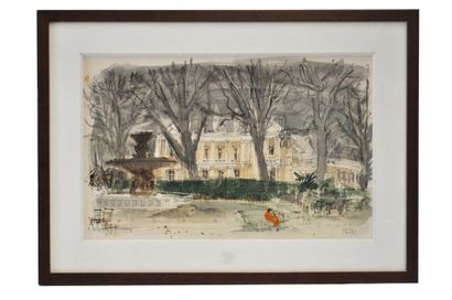 Pierre Pagès (1909) Vue du Sénat dans le jardin du Luxembourg Aquarelle sur papier...