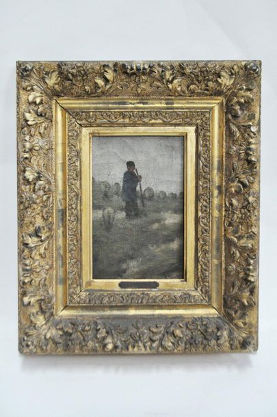 Anton Mauvre (1838-1888) Berger et moutons Huile sur toile Signée en bas à droite...
