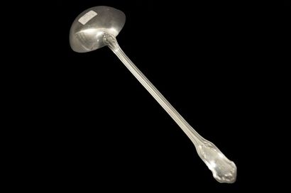 null Silver ladle (925), decorated with fillets and foliated scrolls, the handle...