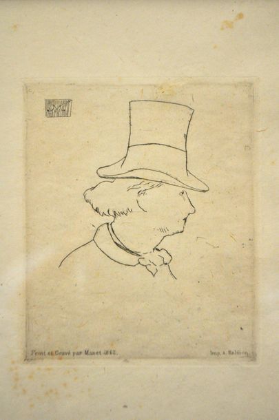 MANET Edouard (1832-1883) Portrait de Charles Baudelaire Estampe signée en haut à...