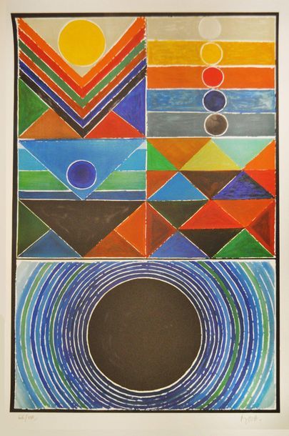 Sayed HAIDER RAZA (1922 - 2016) Composition Lithographie sur velin d'arches signé...