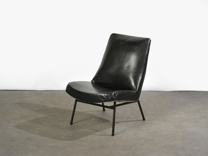 null Pierre Guariche (1926-1995) Fireside chair model "SK 660" in black leatherette...