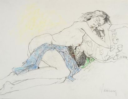 JEAN JANSEM (1920-2013) Joëlle endormie, 1998 Dessin au crayon et pastel sur papier....
