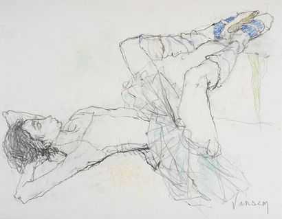 JEAN JANSEM (1920-2013) Détente, 2005 Pencil drawing and pastel on paper. Signed...