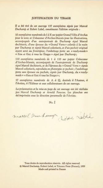[Marcel DUCHAMP.] Robert LEBEL. Sur Marcel Duchamp. Eau & gaz à tous les étages....