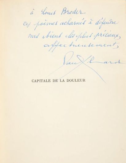 Paul Eluard. Capitale de la douleur. Paris, éditions de la Nouvelle Revue française,...