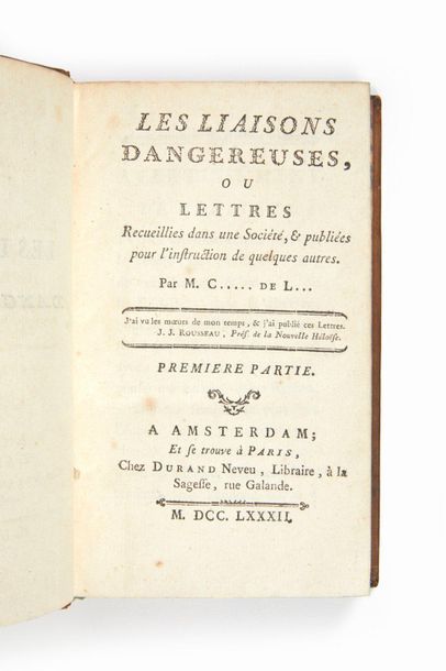 CHODERLOS DE LACLOS, Pierre-Ambroise-François. 
The Dangerous Liaisons. First [-fourth]...