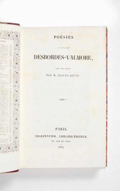 DESBORDES-VALMORE, Marceline. 
Poetry, with a notice by M. Sainte-Beuve. Paris, Béthune...