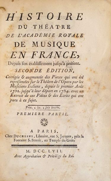 [DUREY DE NOINVILLE, Jacques-Bernard & TRAVENOL, Louis]. 
History of the theatre...