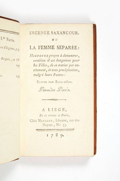 RESTIF DE LA BRETONNE, Nicolas Edme. 
Ingenuous Saxancour, or The Separated Woman:...