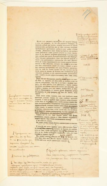TOLSTOÏ, Léon. 
O Golode [Famine]. Proofs corrected. No place or date, [Moscow, 1892]....