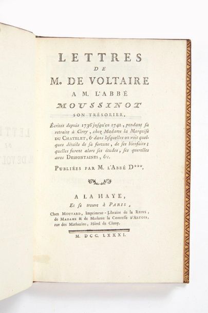 VOLTAIRE, François Marie Arouet, dit. 
Lettres à M. l'abbé Moussinot son trésorier,...