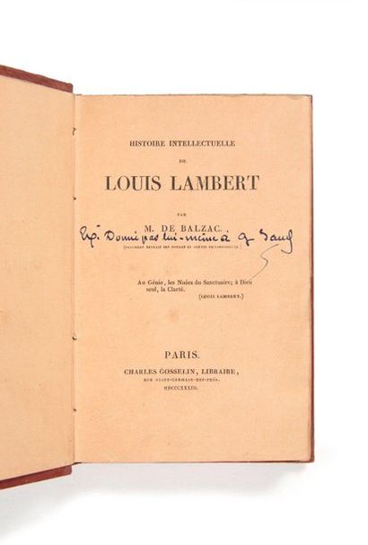 BALZAC, Honoré de. 
Intellectual history of Louis Lambert [Fragment from Romans et...