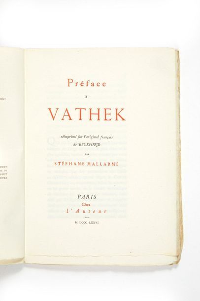 BECKFORD, William & MALLARME, Stéphane. 
Preface to Vathek reprinted on the French...