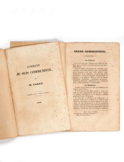 CABET, Etienne. 
Réunion de deux plaquettes communistes. Paris, 1840-1841.
2 plaquettes...