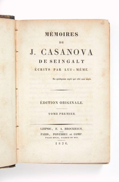 CASANOVA DE SEINGALT, Giacomo Girolamo.
Memoirs written by himself. Original edition....