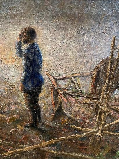 PIOTR PETROVITCHEV (1874-1947) 
Coucher de soleil sur le champ (1926)
Huile sur toile.
Signée...