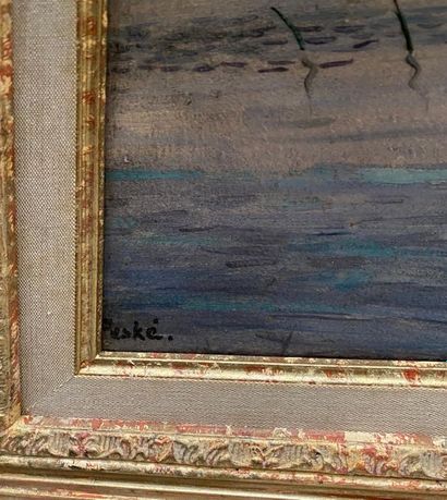 Jean PESKÉ (1870-1949) 
Le lac
Huile sur toile signée en bas à gauche.
H_39 cm L_56...