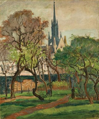 Jean PESKÉ (1870-1949) 
Vue sur la cathédrale d'Amiens
Huile sur toile signée en...
