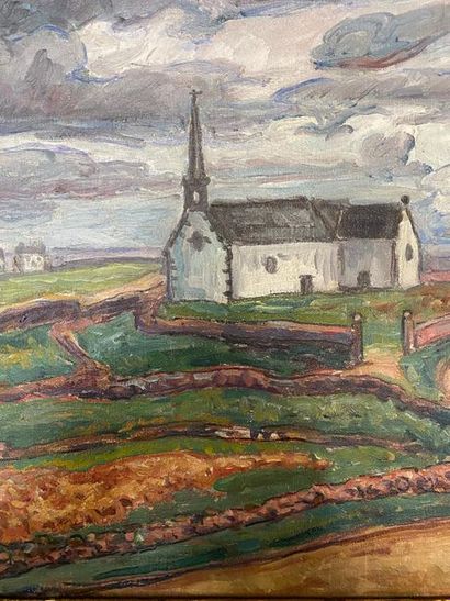 Jean PESKÉ (1870-1949) 
La chapelle de Pontivy (1927)
Huile sur toile.
Signée en...
