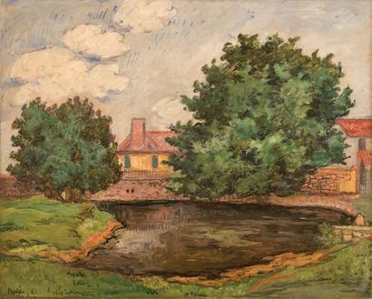 Jean PESKÉ (1870-1949) 
Maison près d'un étang
Huile sur toile signée en bas à gauche.
H_66...