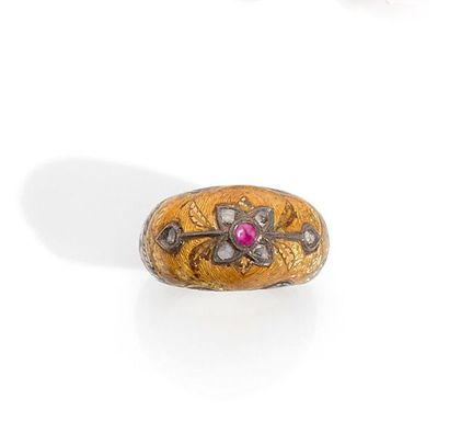 18K (750) yellow gold enamelled ring with...
