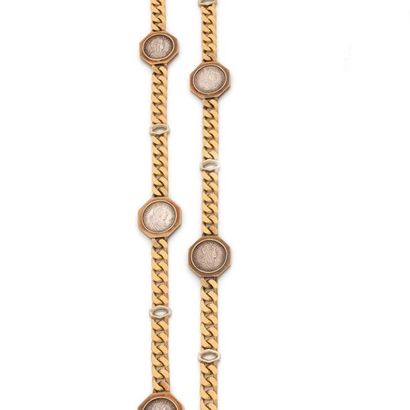 BVLGARI. 
NECKLACE "MONETE" in 18K (750) yellow gold, flat curb chain with silver...