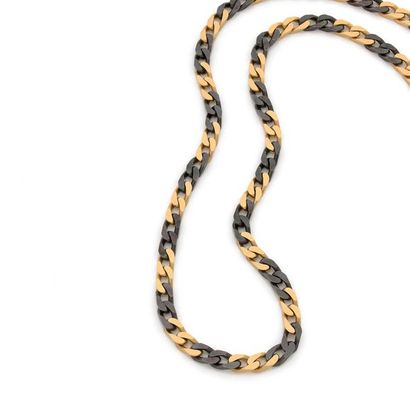 BVLGARI 18K (750) yellow gold and blackened steel chain necklace, articulated with...