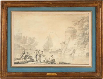 Joseph VERNET (1714-1789) 
Les pêcheurs aux filets
Paysage maritime
Deux dessins...