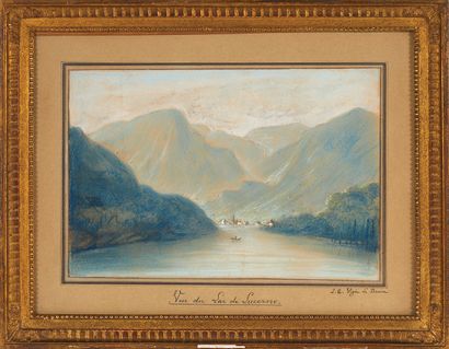 Elisabeth VIGEE-LE BRUN (1755-1842) 
Vue d'un lac suisse
Pastel.
H_19 cm L_28 cm...