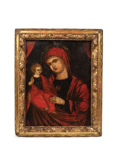 ÉCOLE VÉNÉTO-CRÉTOISE DE LA FIN DU XVIE SIÈCLE Vierge à l'Enfant
Huile sur panneau...