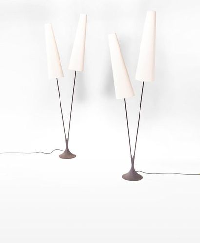 SVEND AAGE HOLM SØRENSEN (1913-2004) 
Pair of two-arm floor lamps
Cast iron and unbleached...