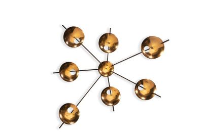 STILONOVO (FONDÉ PAR BRUNO GATTA EN 1946) 
Ceiling light model "1036"
Brass and lacquered...