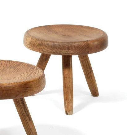 Charlotte PERRIAND (1903-1999) 
Low stool called "Berger"
Ash tree
Édition Steph...