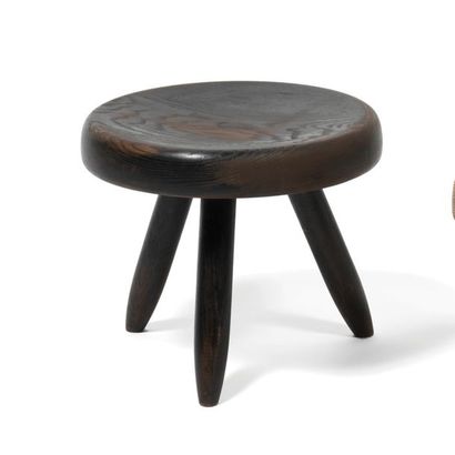 Charlotte PERRIAND (1903-1999) 
Low stool called "Berger" stool
Tinted wood
Steph...