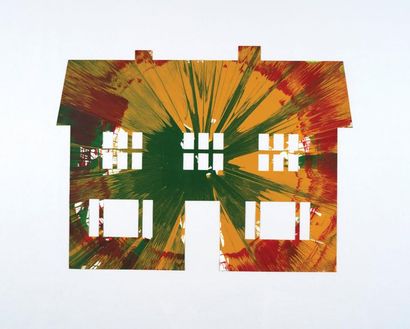 Damien HIRST (Né en 1965) Maison,2009 Spin painting. Tampon au dos. Signe et cachet...