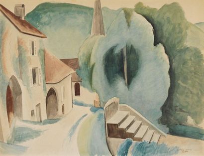 Auguste HERBIN (1882-1960) 
Vue d'un village, vers 1922
Aquarelle et graphite sur...