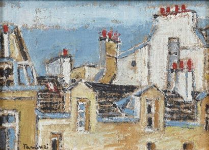 Orfeo Tamburi (1910-1994) Landscape on houses Oil on canvas. Signed lower left. Oil...