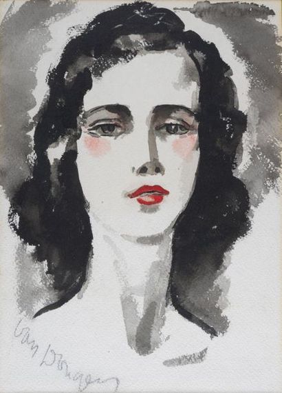 Kees VAN DONGEN (1877-1968) Portrait of young woman Gouache and watercolor on paper....