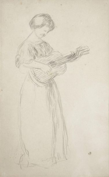 Pierre-Auguste RENOIR (1841-1919) 
Woman with guitar, circa 1890-1899
Pencil drawing...