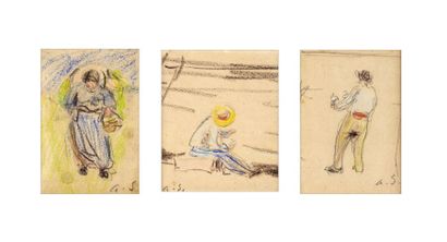 Alfred SISLEY (1839-1899) Set of three studies Pencil drawings and heightened with...