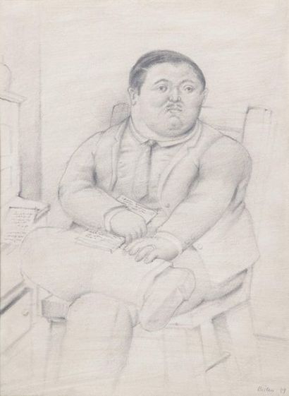 Fernando Botero (né en 1932) 
Homme assis, 1989
Fusain sur papier.
Signe et date...