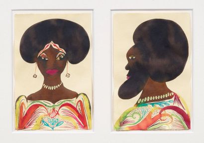 CHRIS OFILI (NÉ EN 1968) 
Sans titre, couple E,2001
Aquarelle sur papier. Signee...